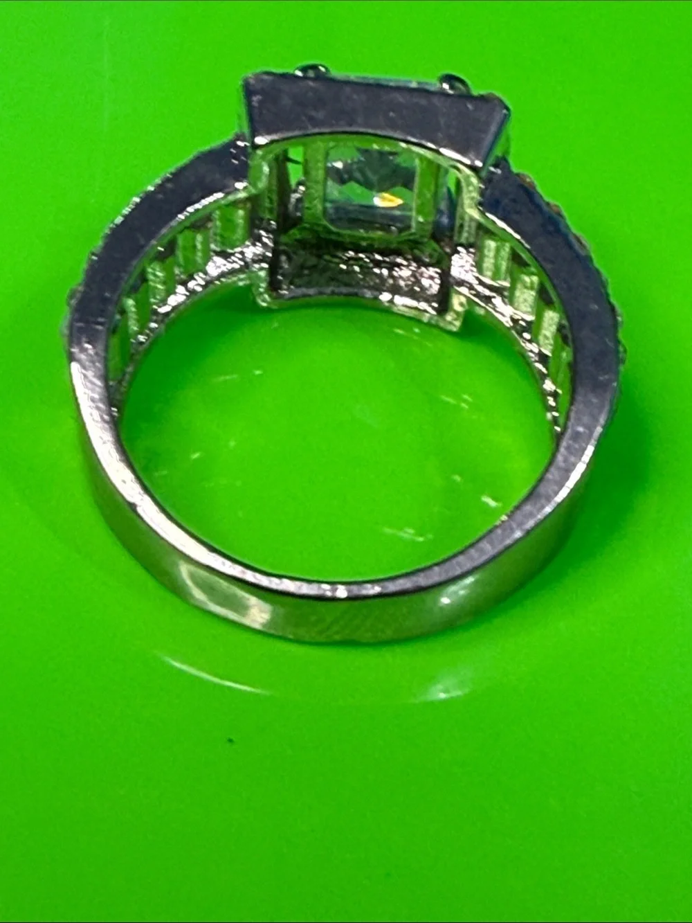 Silver Halo Square-Cut Clear Stone Cocktail Ring Size 7 Silver Plated Fashion
